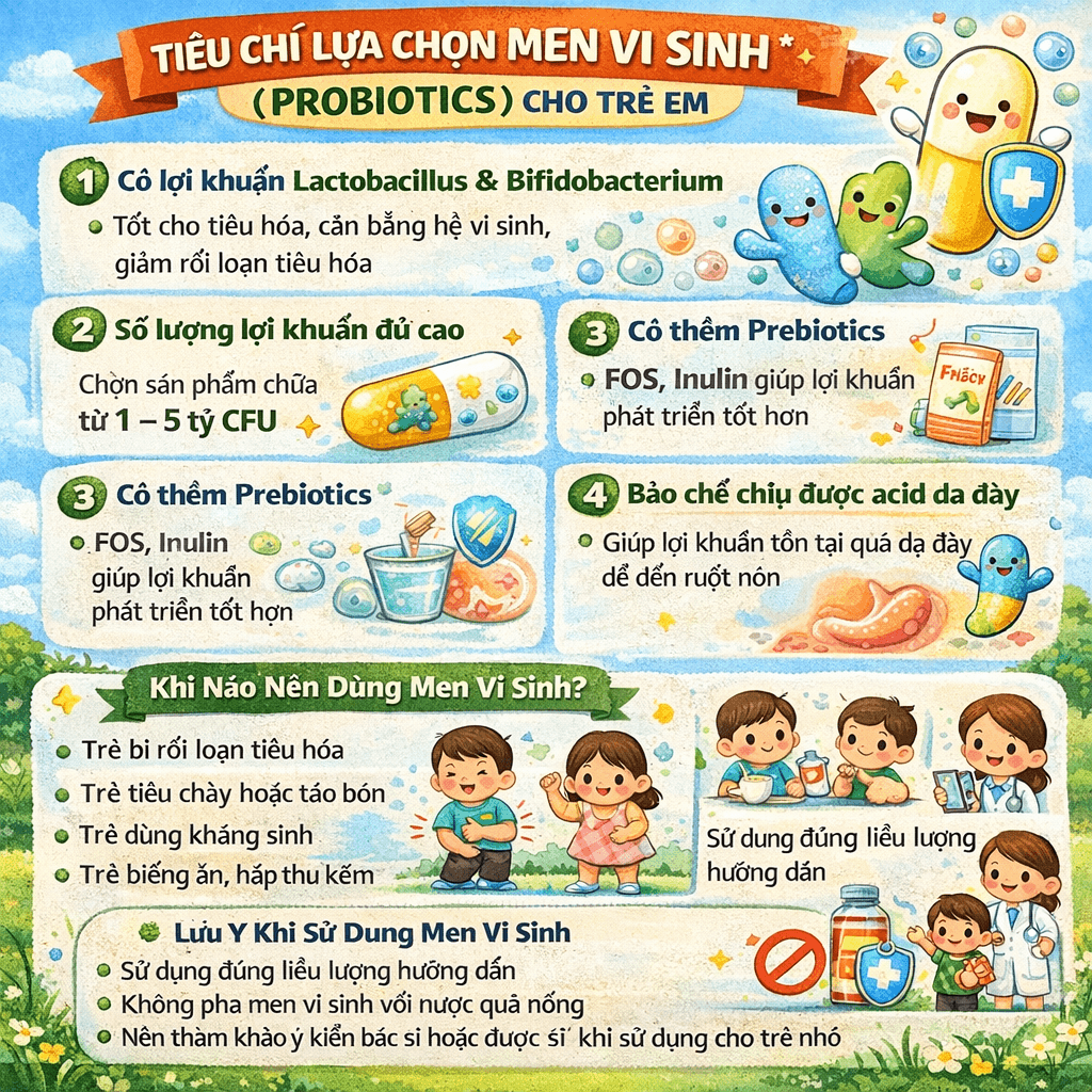 TIÊU CHÍ LỰA CHỌN MEN VI SINH (PROBIOTICS) CHO TRẺ EM